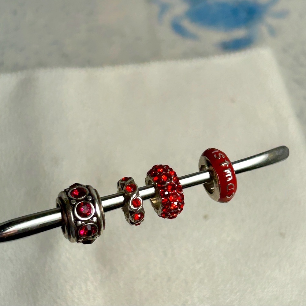 Brighton Sparkly Holiday Spacers Red Crystals Silver Plated Glam Lot of 4 - Picture 3 of 12